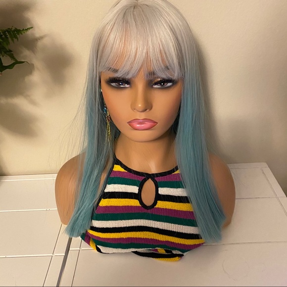 Silver to blue ombré bang straight wig - Picture 10 of 10